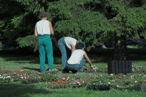 Professional landscapers shaping an outdoor space in Gunnersbury